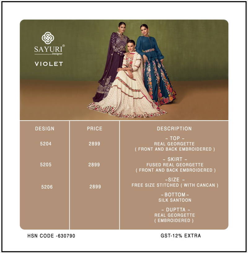 Sayuri Violet 5204 Fancy Stylish Wedding Wear Designer Salwar Suits Collection